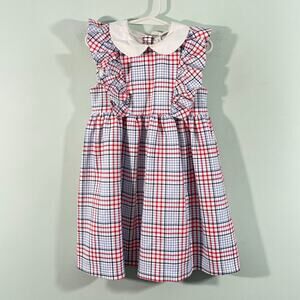 Janie and Jack Girls Red & Blue Plaid Ruffle Sleeve Ponte Dress Sz 6 Picture Day